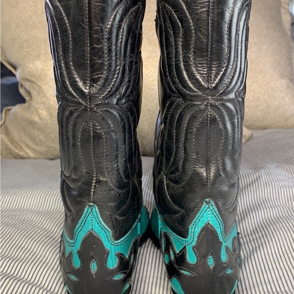 Sundance Flings Teal and Black Cowboy Boots Women’s Snip Toe Size 6.5-7 - Picture 3 of 9